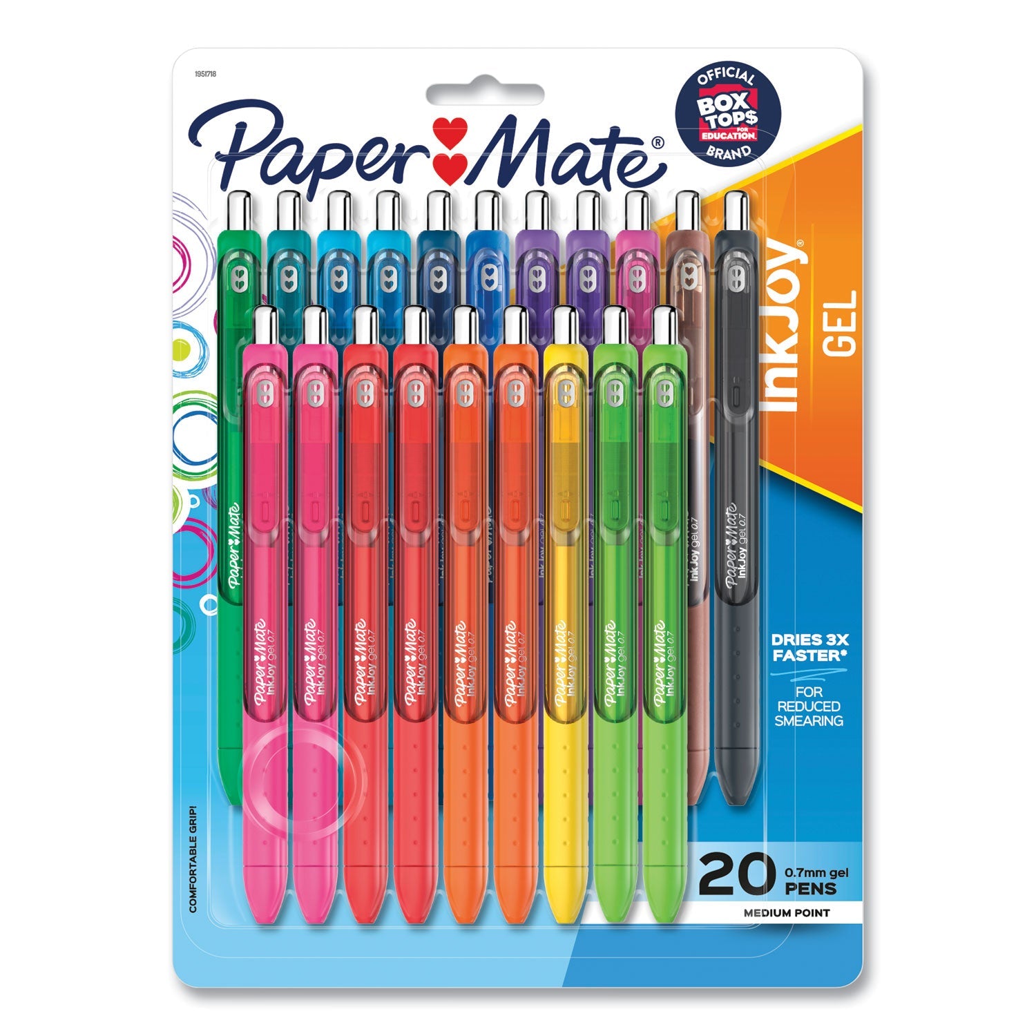 Paper Mate InkJoy Gel Pen, Retractable, Medium 0.7 mm, Assorted Ink and Barrel Colors, 20/Pack