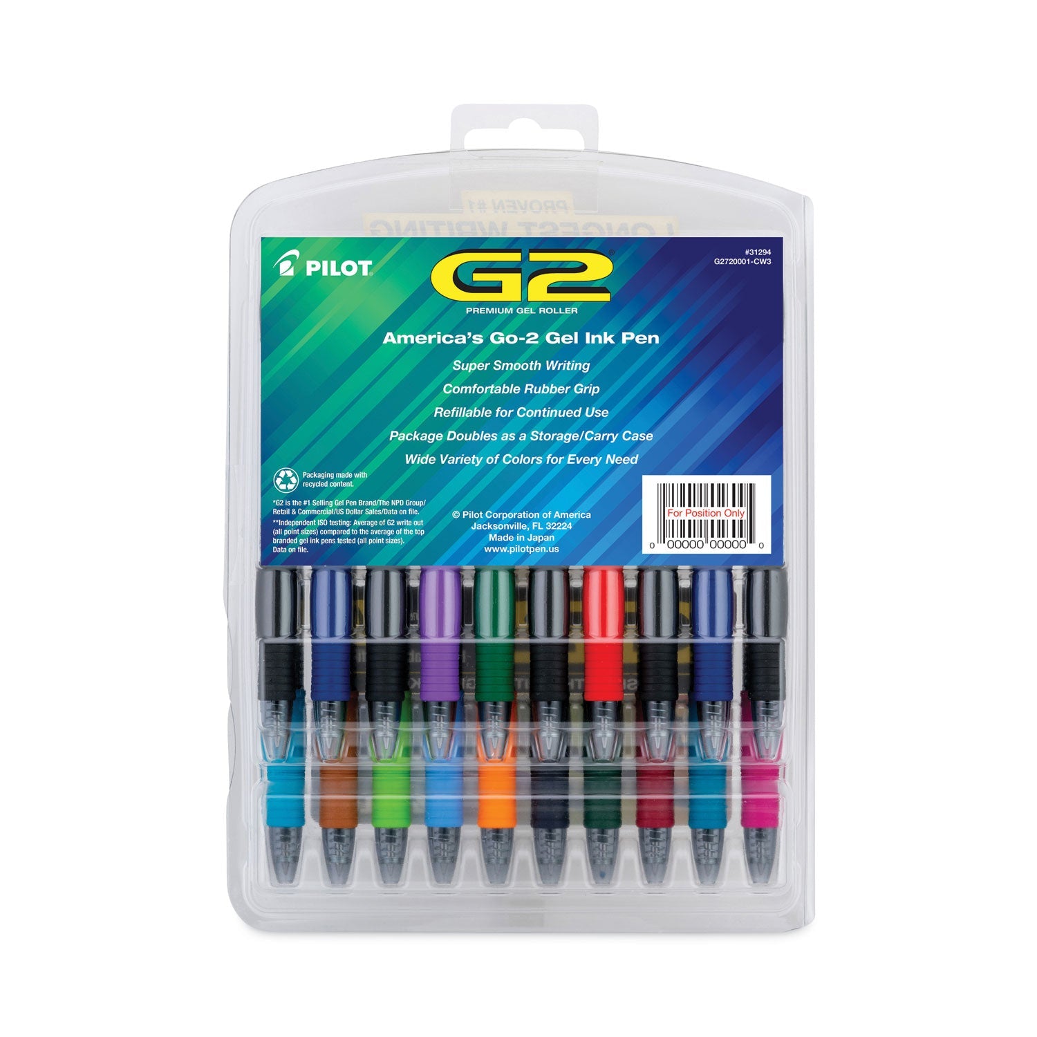 Pilot G2 Premium Gel Pen, Retractable, Fine 0.7 mm, Assorted Ink and Barrel Colors, 20/Pack
