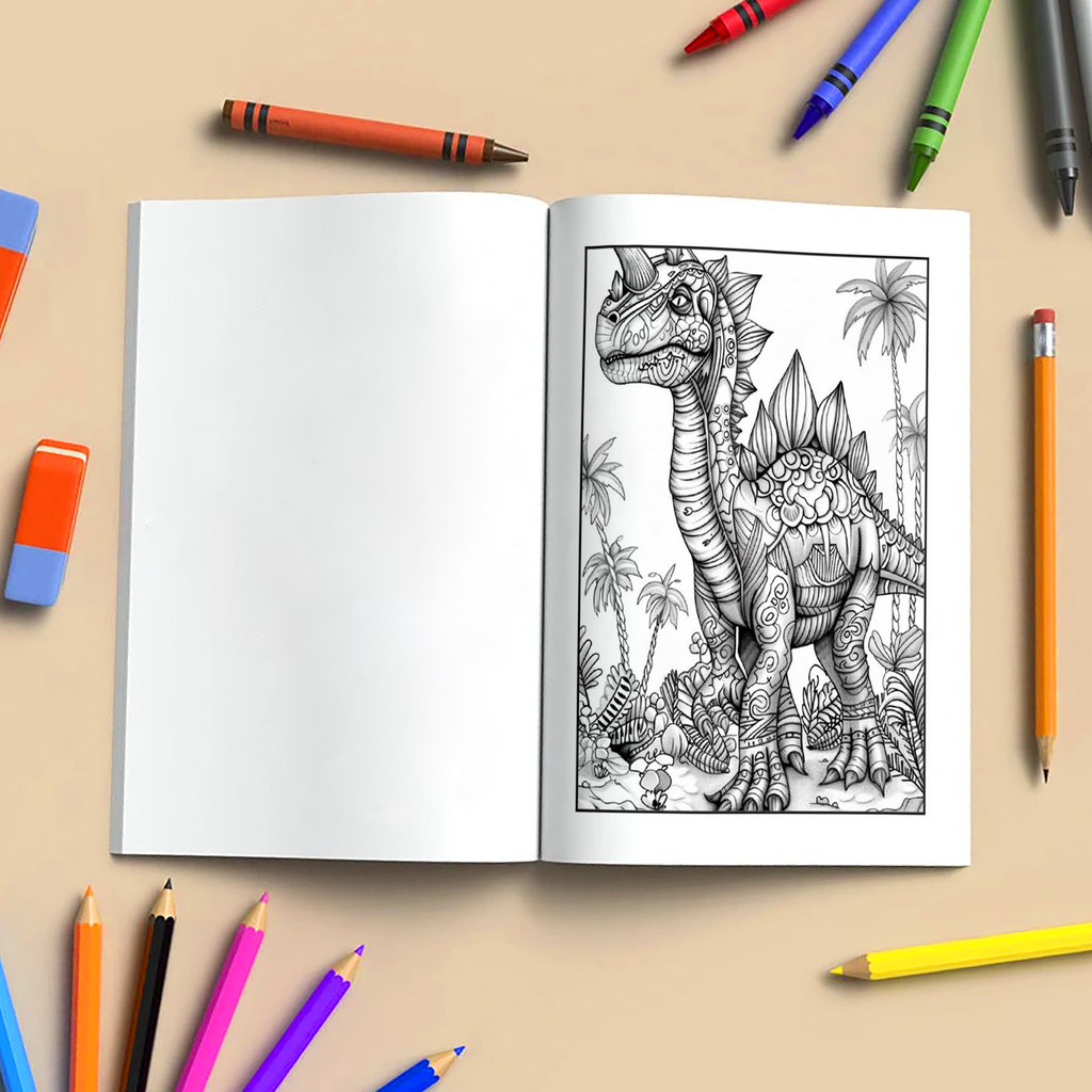 Dino Kingdom Coloring Pages – 48 Intricate, Detailed Dinosaur Scenes – For Adults