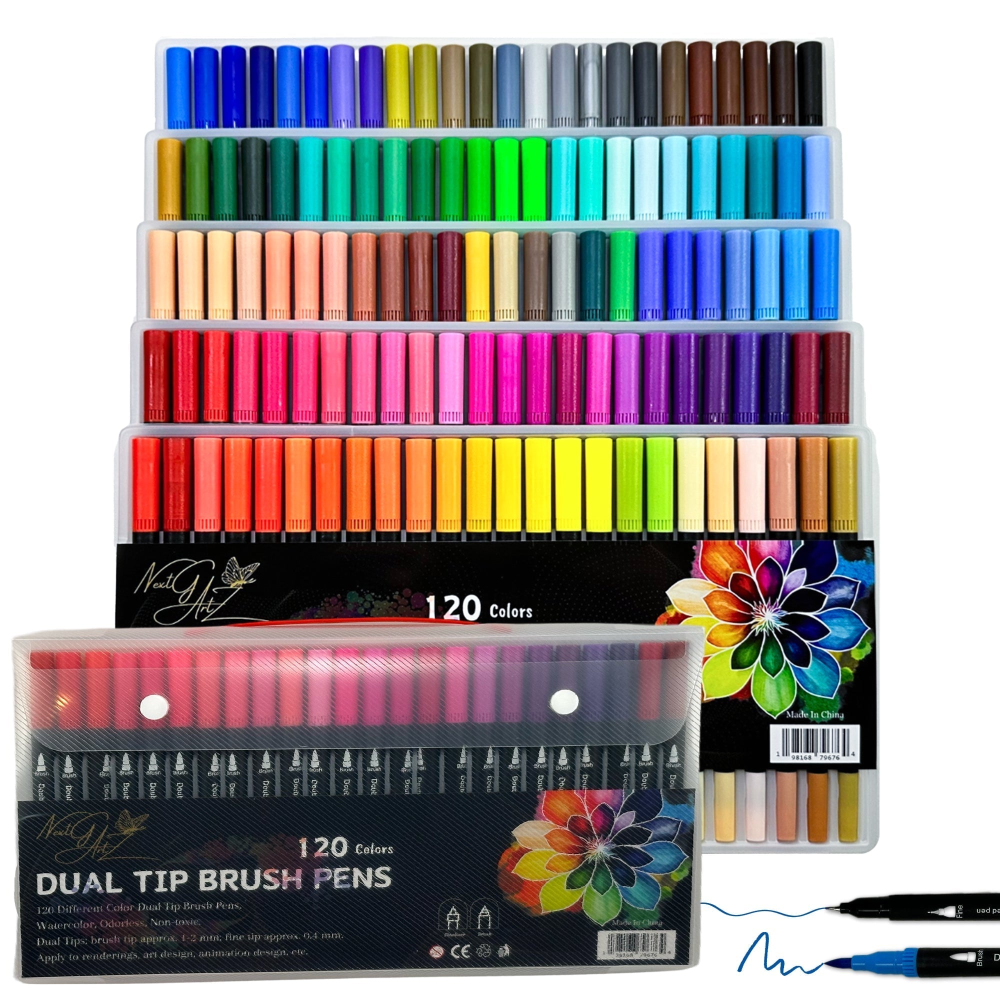 NextG Artz – Dual Tip Brush Art Marker Pens, 120 Unique Bright Colors