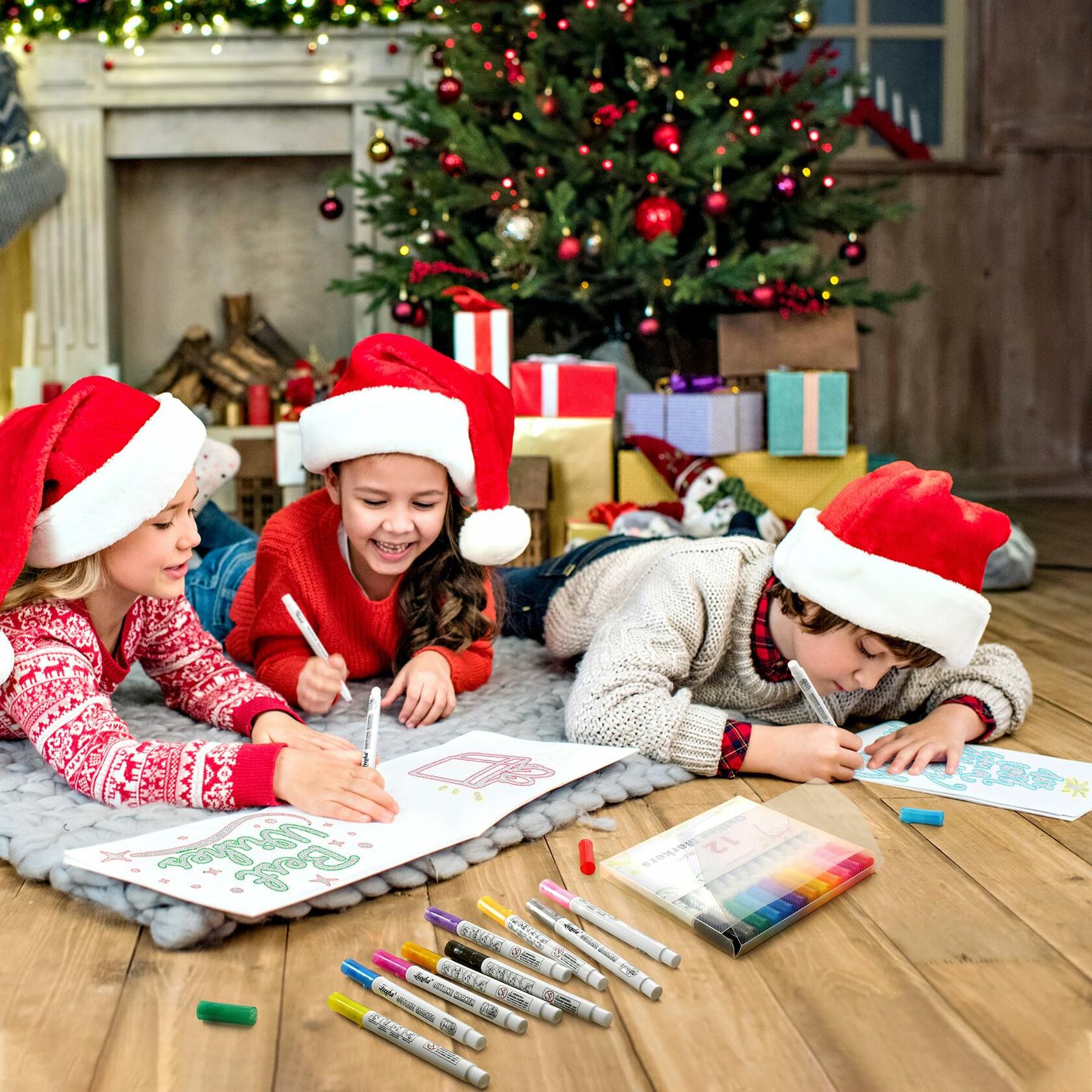 Leceha Metallic Glitter Outline Markers Pens 12 Colors Drawing Kids Teens